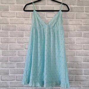 Victoria's Secret Angels Blue Cotton Eyelet Slip Dress Nightie Coquette Medium